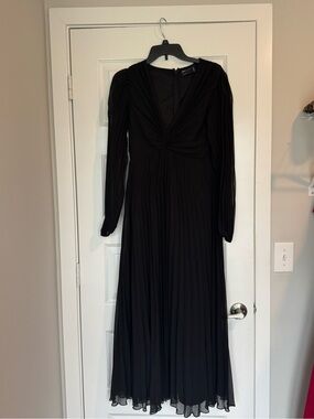 ASOS Black Long-Sleeve Pleated Maxi Dress